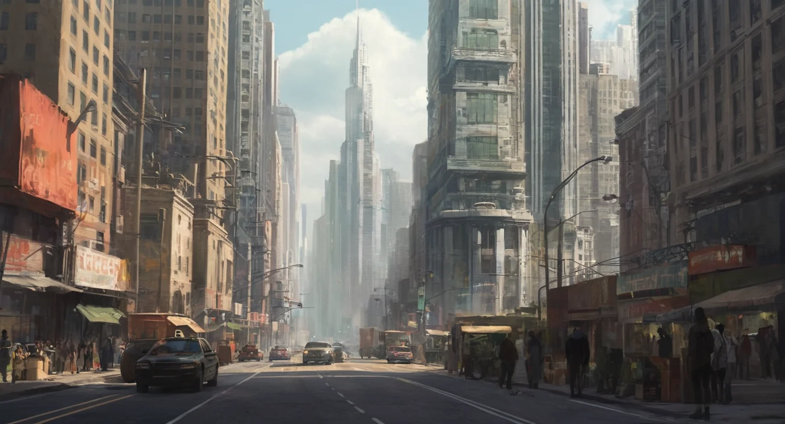 concept art of <lora:Metropolis City:1>
metropolis city a city street with a lot of tall buildings, digital artwork, illustrative, painterly, matte painting, highly detailed
