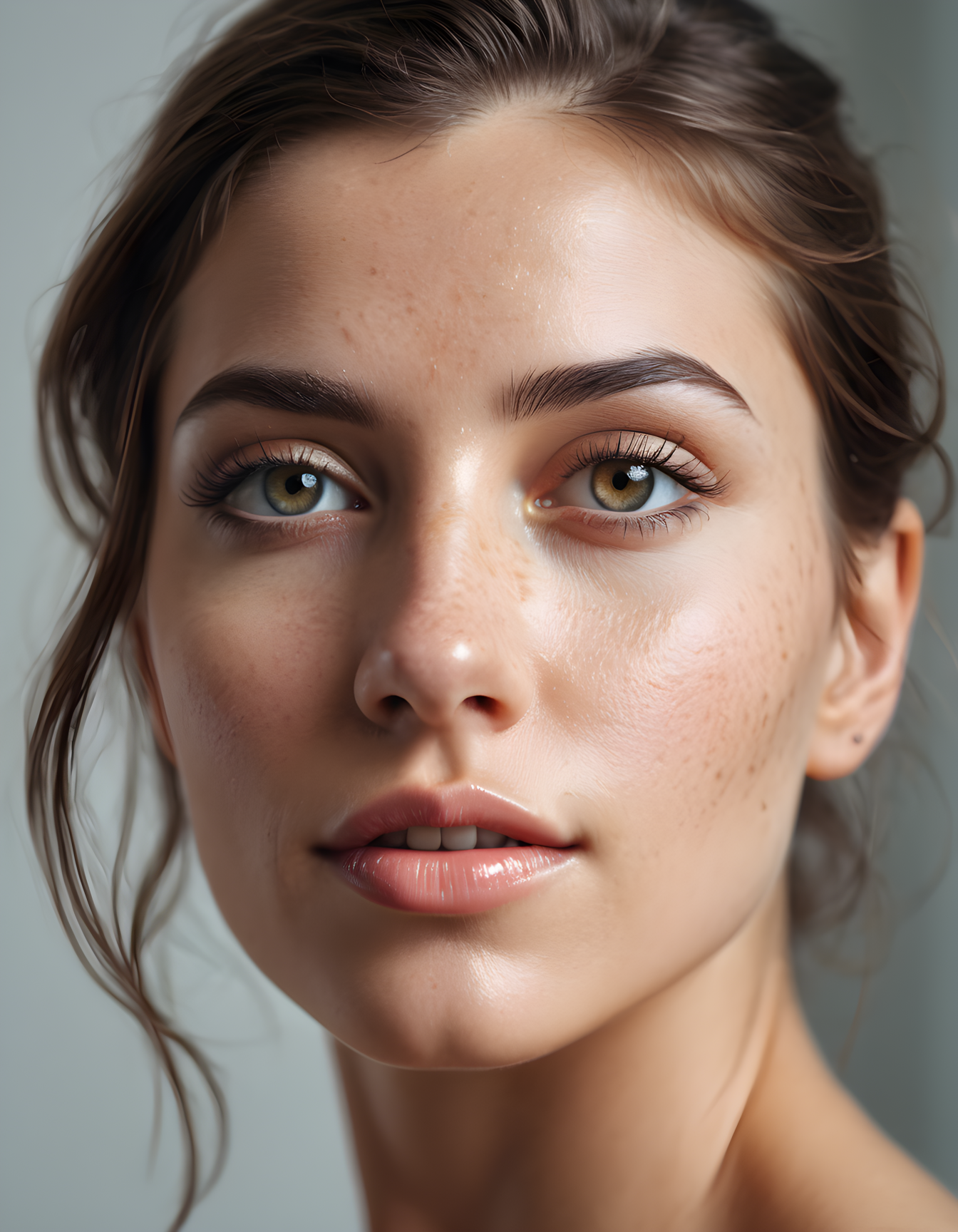 Photograph of  cinematic photo realistic skin texture, photorealistic, analog raw portrait photo of a beautiful woman, 4k, UHD, masterpiece work, trending on artstation . 35mm photograph, film, bokeh, professional, 4k, highly detailed, captured on a (Fujifilm Instax Mini 11)