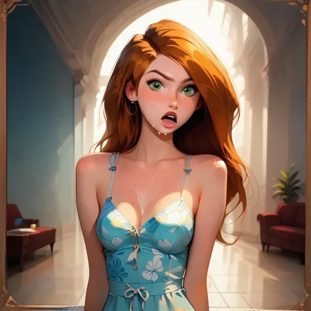 safe_pos, score_9, score_8_up, score_7_up, score_6_up, score_5_up, score_4_up, 
BREAK
picture-perfect, best quality, detailed shading, depth_of_field, cinematic lighting, (portrait:1.2), 
BREAK
1girl, kim_pos_V2, kim_pos_V2_face, kim_pos_V2_body, long red hair, 18 years old, (stunning green eyes, perfect small breasts), (skin detail, freckles, moles on skin:1.4), 
BREAK
perfect makeup, ((random hairstyle, cotton sundress with floral print)), 
BREAK
(:1.2), surprised, wide eyes, 
BREAK
(:1.2)
BREAK
(stable, haybales, golden sunlight, detailed multi-layered background),