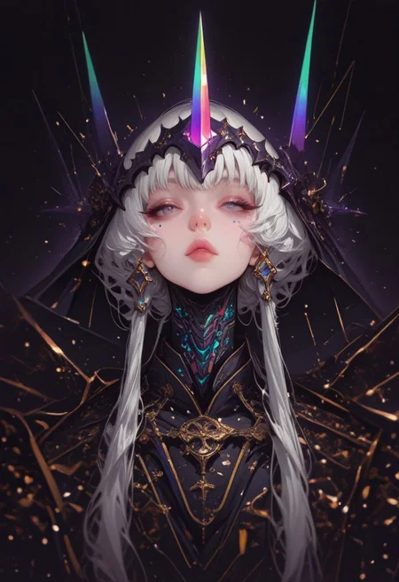 <lora:ck-shadow-circuit-IL:0.78>, full body portrait, 
masterpiece, best quality, good quality, very aesthetic, absurdres, newest, 8K, depth of field, focused subject,
 close up, stylized, in gold and neon shades, wabi sabi, 1girl, rainbow angel wings,  looking at viewer, dynamic angle, from below, from side, relaxing
<lora:MoriiMee_Gothic_Niji_Style_Illustrious_r1:0.45>
<lora:ck-nc-cyberpunk-IL-000011:0.4>
<lora:ck-neon-retrowave-IL:0.8>