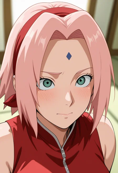 masterpiece, best quality, amazing quality, very aesthetic, absurdres, best quality, newest, ultra-detailed,
4k, depth of field, gradual blur, blurry background,
babu_style,
1women, haruno sakura, milf, 40 years old, 120mm,
closed mouth,
green eyes,
hairband,
looking up,
pink hair,
portrait,
red hairband,
red shirt,
shirt,
sleeveless,
solo,
zipper,
zipper pull tab,
 <lora:babu_style_v1.5:1>
