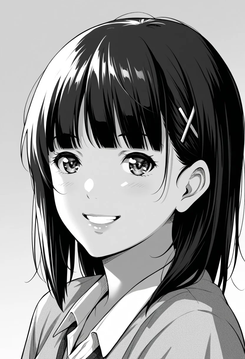 score_9, score_8_up, score_7_up, source_anime,(extremely detailed CG), (best quality), monochrome, greyscale,
taki,face,smile,