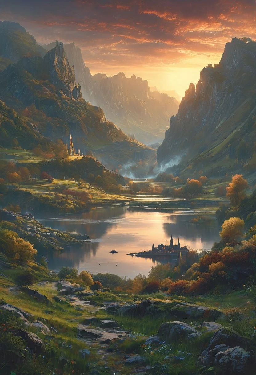 A captivating night scene illustration featuring Camelot large hill overlooking a lake in Wales. Camelot ancient but well maintained and updated and comfortable to live in. This enchanting artwork captures a serene and peaceful early morning, where the sun is just starting to rise over the beautiful hills and Camelot which stands resolute amidst hills of Wales, creating a cinematic experience back to the times of King Arthur and his knights,
illustration, cinematic
<lora:DonM3t3rn1tyXL-v1.1:0.7>, DonM3t3rn1tyXL,
OverallDetailXL <lora:MJ52:0.3> <lora:SDXLFaeTastic2400:0.4> <lora:EpicF4nta5yXL:0.7>