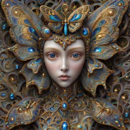 play-doh style  <lora:DeepDream:1>  beautiful cyborg with brown hair, intricate, elegant, highly detailed, majestic, digital photography,surreal painting gold butterfly filigree, broken glass, (masterpiece, side lighting, finely detailed beautiful eyes), hdr, realistic, high definition DeepDream . sculpture, clay art, centered composition, Claymation