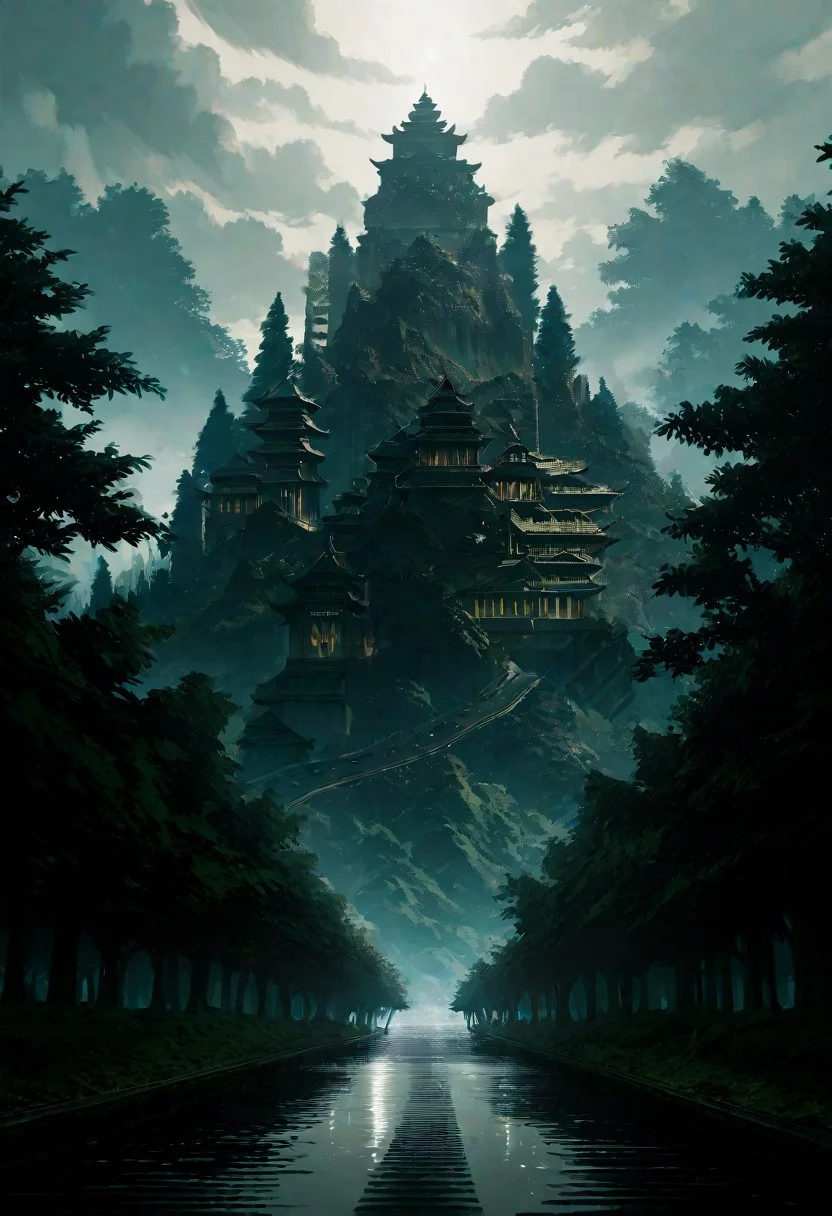 score_9, score_8_up,nohuman,muted colors,east asian,outdoors,(scenery),out door,cloudy sky,(cool, muted tones:0.9),buddhism,east asian architecture,mist,mystical ambiance,waterfall cascading through dense forest,weathered buddha statue,broken statue,Images presented to scenery,river,many  statue,wide-angle view,expansive scenery,rolling hills,lush vegetation,vine,
year2022,year2023,year2024,newest,very aesthetic,cinematic lighting,raytracing,high contrast,detailed light ,beautiful detailed glow,best shadow,intricate details,hyperdetailed,dim lighting,sharp contrast shadows,8k resolution,
(((masterpiece,best quality,absurdres,highres))) ,[artist:rune xiao],[artist:orie_h]