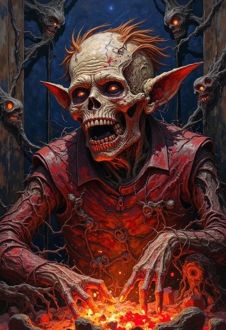 DB4RZ style painting Hieronymus Bosch painting drawn by Freddy Krueger in the back alleys of Harlem with coals from a hellish torture chamber <lora:NeonFantasyFLUX:0.45> ne0nfant4sy <lora:dark-comic:0.65> d4rkc0mic