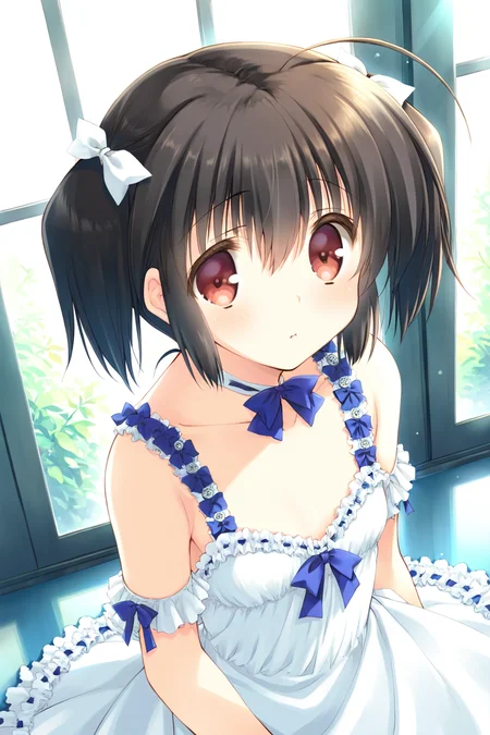 <lora:yuzuhara konomi IL:0.7>,yuzuhara konomi,red eyes,twintails,black hair,short hair,bow,flat chest,dress,, 1girl,masterpiece,best quality,amazing quality,very aesthetic,absurdres,newest,8K,prefect face, uncensored,