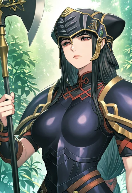 masterpiece,best quality,amazing quality,very aesthetic,absurdres,newest, huge filesize,
<lora:spo_sdxl_10ep_4k-data_lora_webui:0.5>,
<lora:add-detail-xl:1>
valkyrie profile \(series\), official art,  Hrist
<lora:Valkyrie_ProfileV1_r1:1>Valkyrie ProfileV1, 
Valkyrie ProfileV1, 1girl, armor, weapon, solo, helmet, polearm, black hair, long hair, halberd, breastplate, V_Arly,
black  armor,
upper body