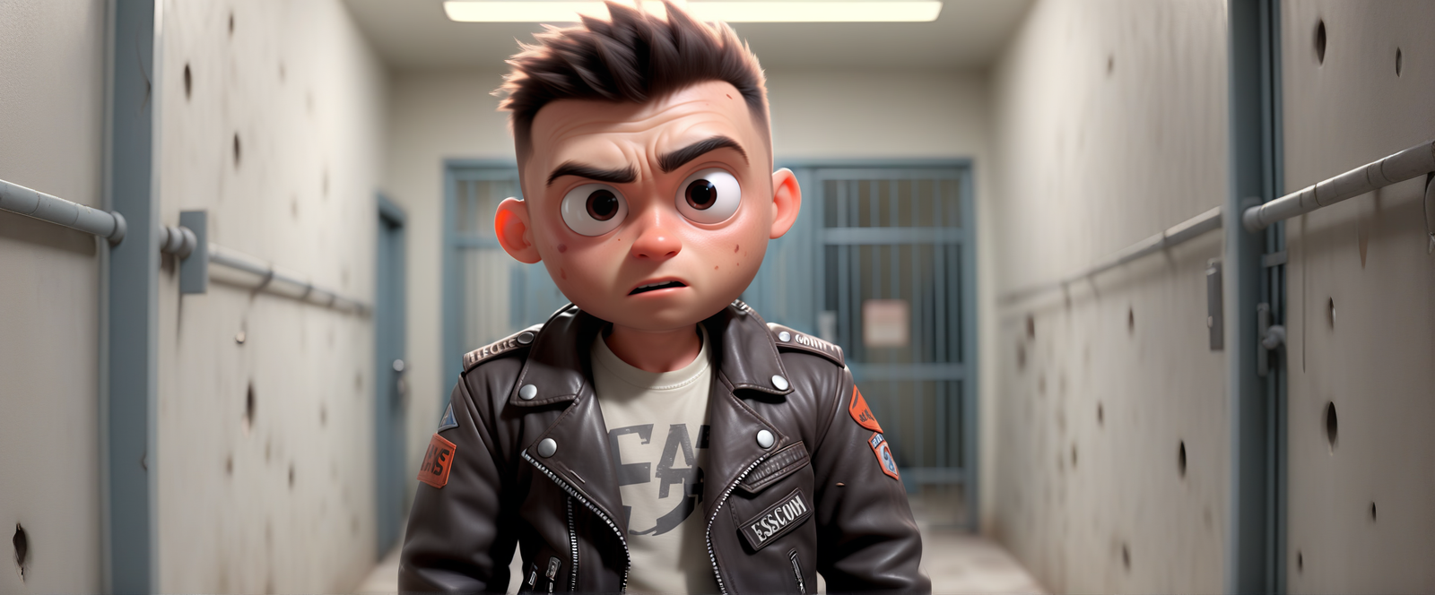[(23-year-old Ska man wearing(Distressed leather biker jacket with band patches)], [(daring escape from a high-security prison involving close-quarters combat and strategic use of the environment:1.3)], pixar, cinematic, 4k, UHD, <lora:UltraBlackhole_Tech_XL:1.0> ulblackholetech excessive energy scifi