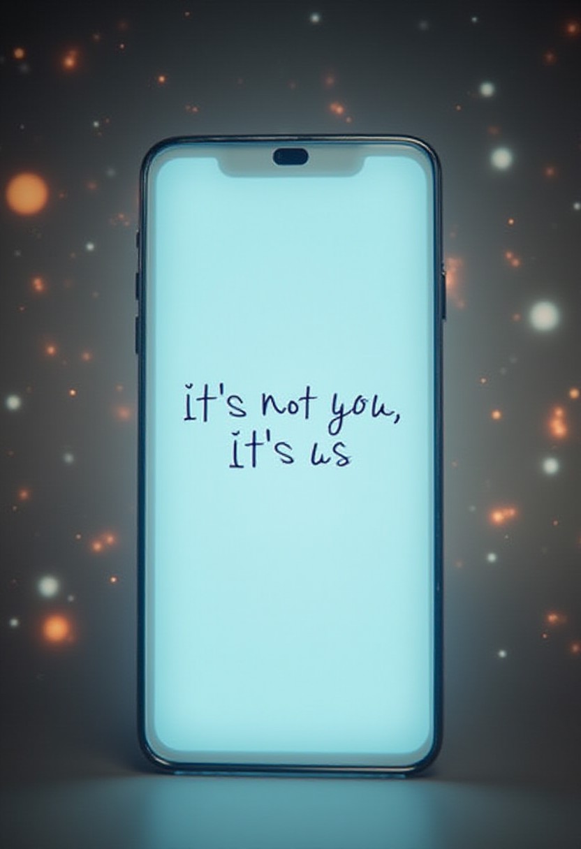 mobile phone screen with a text message "It's not you, it's us"