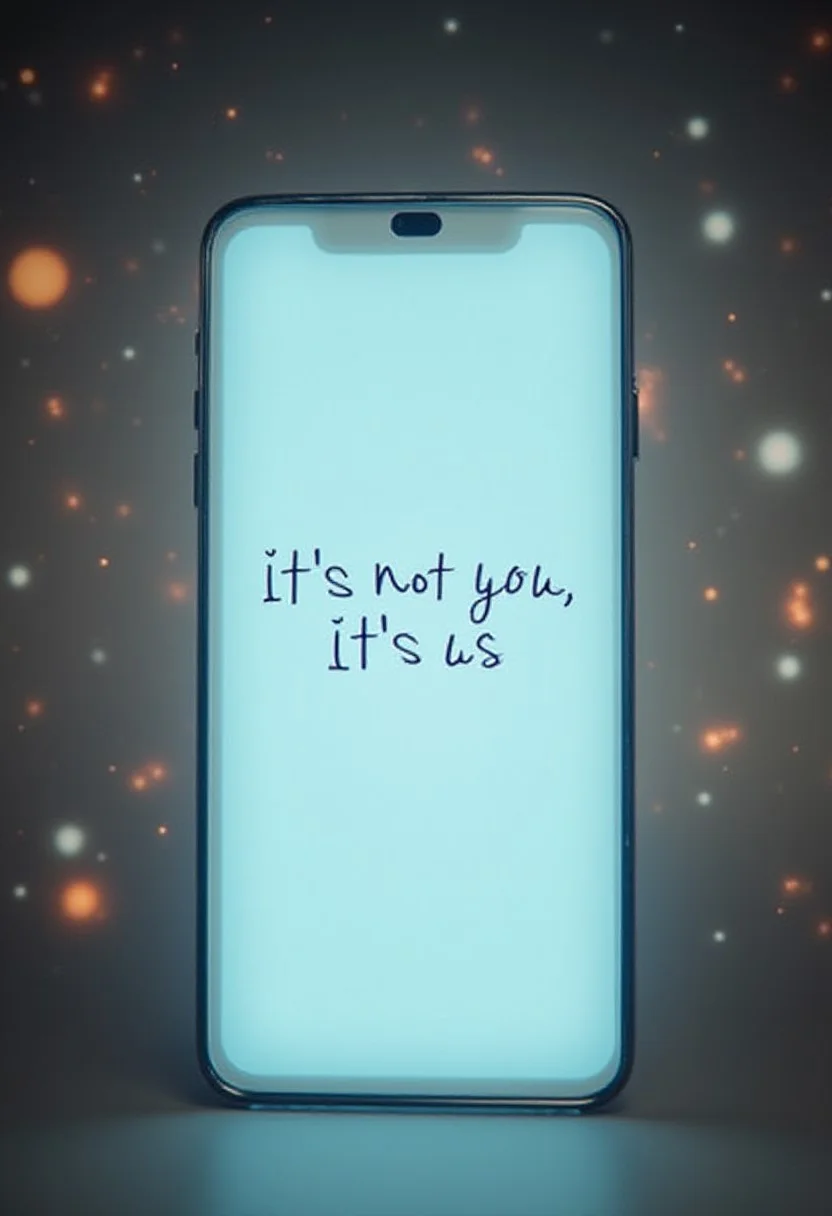 mobile phone screen with a text message "It's not you, it's us"