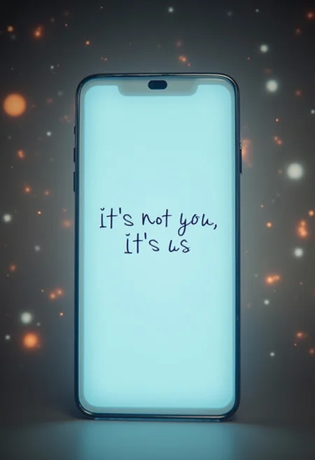 mobile phone screen with a text message "It's not you, it's us"
