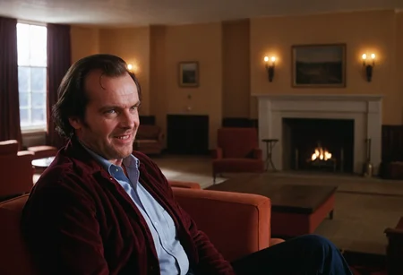 Shin1ng, Jack Torrance, man, lounge, Overlook Hotel, indoors, (bright natural light)