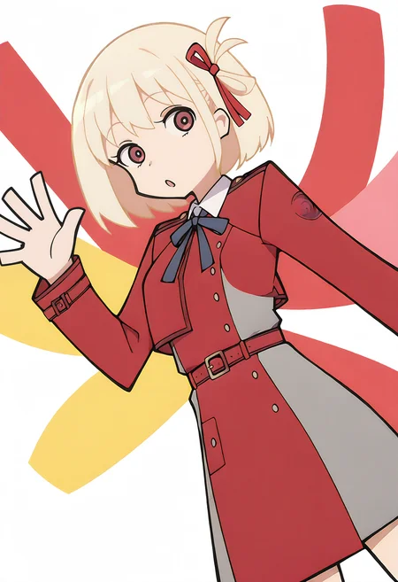 <lora:diaodaitianshi_WAI_IL-000155>,
DDTS,1girl,
<lora:Chisato&Takina_Illustrious-000056:1>,
Chisato NISHIKIGI,blonde hair,white_background,simple_background,cowboy_shot,red dress,solo,looking_at_viewer,waving arms