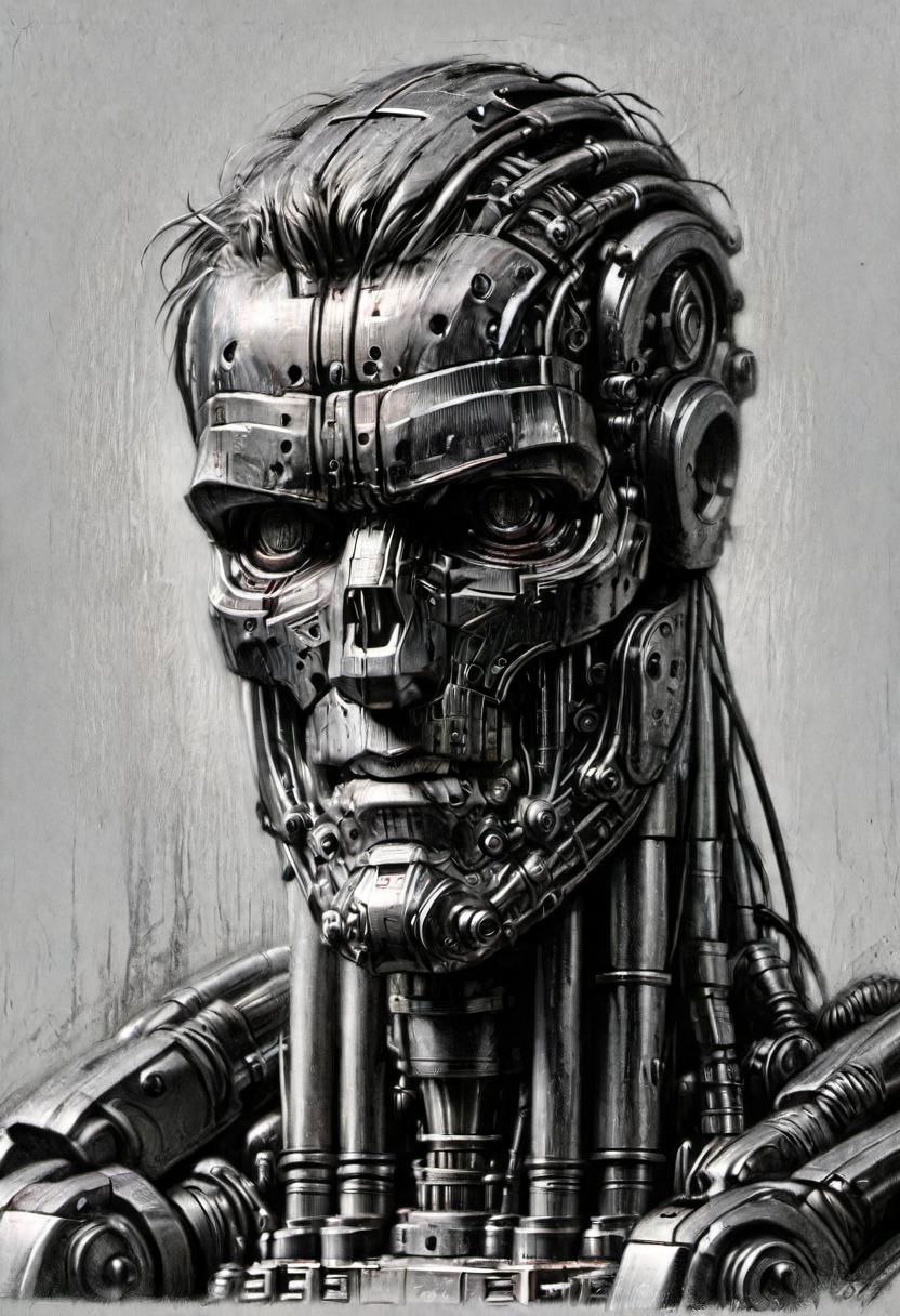 (masterpiece), 
terminator,
upper body,
HDR, highly detailed, 32k, 
looking at viewer,