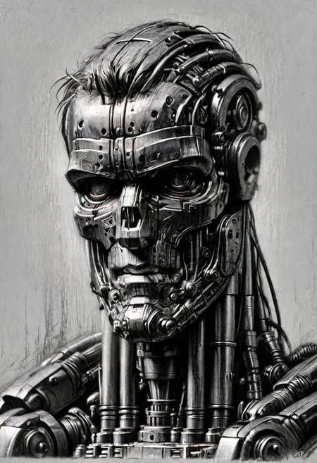 (masterpiece), 
terminator,
upper body,
HDR, highly detailed, 32k, 
looking at viewer,