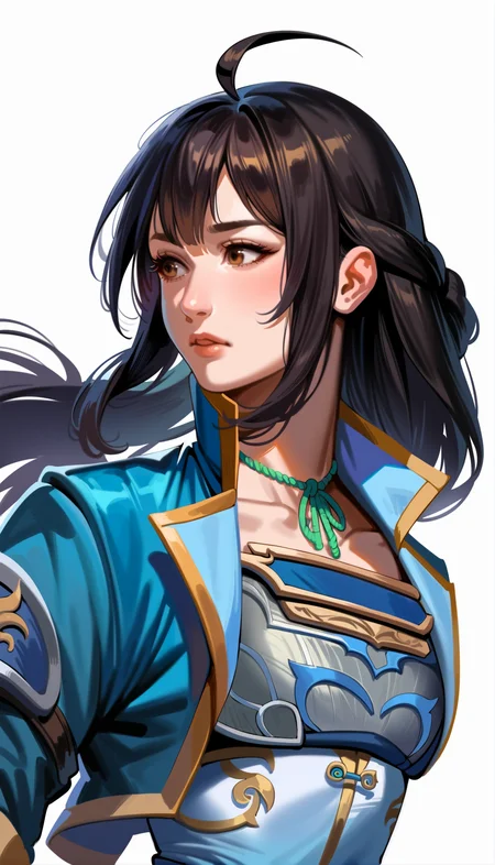 score_9,score_8_up,score_7_up,<lora:xinxianying>,xinxianying,
1girl,solo,long black hair,bouncing hair,bangs,ahoge,brown eyes,looking to the side,default costume,rope choker,upper body,facing viewer,backlighting,white background,