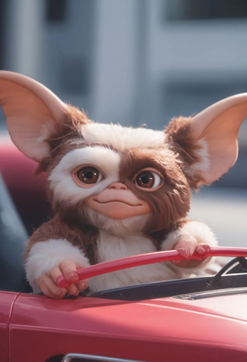 score_9, score_8_up, score_7_up,source_furry,#giz#, (gremling driving a pink convertible car toy , Hands the steering, wheel down, hair moving through speed :1.0) , amazing world, vivid colors, detailed , portrait in street of city, ( ultrarealist photography :1.3)