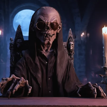 anime artwork of <lora:Cryptkeeper:1>
Cryptkeeper a man with a creepy face sitting at a table,solo,1boy,male focus,cup,sunglasses,microphone,mug,skeleton,realistic,realistic,realism,photorealism,hyperrealism,hyperrealistic,realistic,sharp,detailed,cinematography style,film light style,movie still,professional photography,artistic,perfection,contrast,cinematic,filmic,high quality photo,8k quality,colorful,photography style,horror themed,Anthology Black comedy Dark fantasy Horror , tales from the crypt style, anime style, key visual, vibrant, studio anime, highly detailed