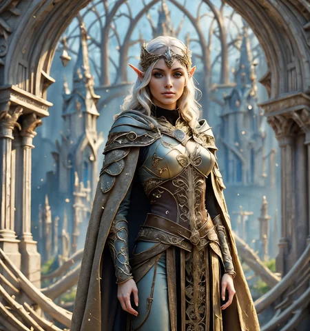 RAW photo, (masterpiece:1.3), subsurface scattering, heavy shadow, (high quality:1.4), (intricate, high detail:1.2), professional photography, HDR, High Dynamic Range, realistic, ultra realistic, photorealistic, high resolution, film photography, ambient lighting, atmospheric effects, <lora:detail_slider_v4:2>, OverallDetail, a female sorceress, wearing intricate robes, cloak, circlet, elar, <lora:ElvenArmor1:0.7>, FanHe, <lora:FantasyHeaddress:0.45>, standing in the foreground in a magical and majestic elven city, white stone buildings, streets, vaulted bridges, highelf, <lora:HighElf-10:0.6>, in the style of Tolkien, Middle Earth, Rivendell, epiCPhoto