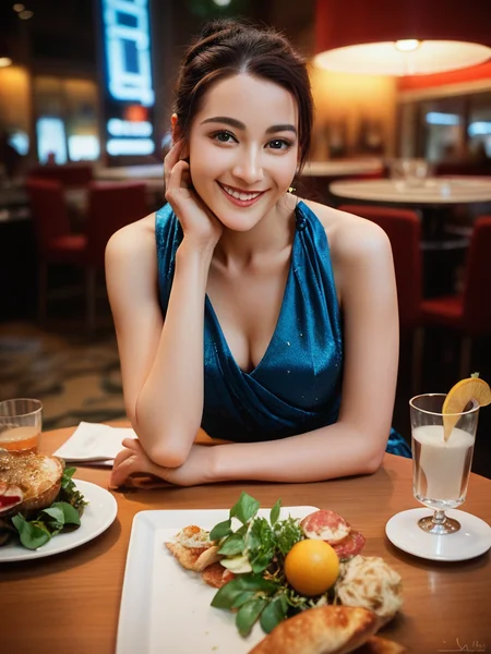score_9,score_8_up,score_7_up,score_6_up,
1girl,smiling,looking at viewer,detailed face,city,fancy restaurant,dress,dark,mood lighting,crowded,pov,sitting,head on chin,leaning on table,utensils,table,table cloth,wide shot,smiling,
<lora:Dilraba_Pony_v1:0.9>,