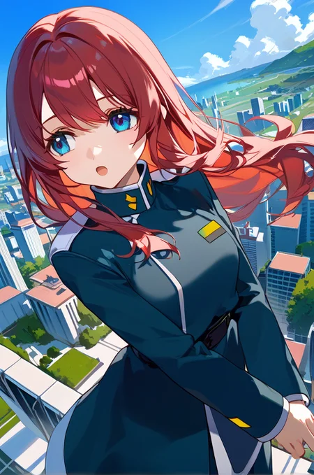 <lora:HandFineTuning_XL:1>
score_9, score_8_up, score_7_up, source_anime, masterpiece,best_quality,
BREAK,
cityscape, windy,
cowboy shot, upperbody,
BREAK,
holding own arm, looking away, open mouth,
BREAK,
<lora:meyrin_autismConfetti_v02:1>
red hair, blue eyes, military uniform, bangs, straight hair, long hair, sidelocks, long sleeves, meyrinbase,, zPDXL