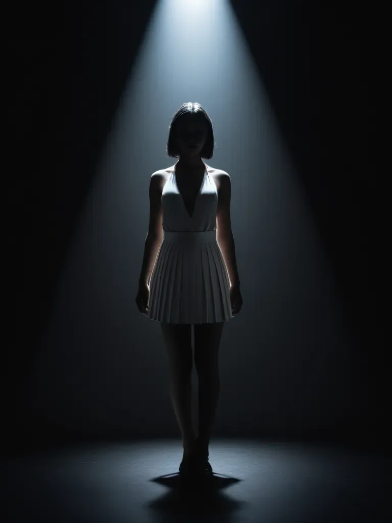 realistic, Gravure,  
pitch black background, dark theme, vignetting, low light, total darkness, faint light, low contrast, cinematic, Underexpose Lighting, Half Light, Silhouette Lighting,
Purple slingshot swimsuit, white pleated mini skirt,  
<lora:ZSNR-VPXL00-01D:10>