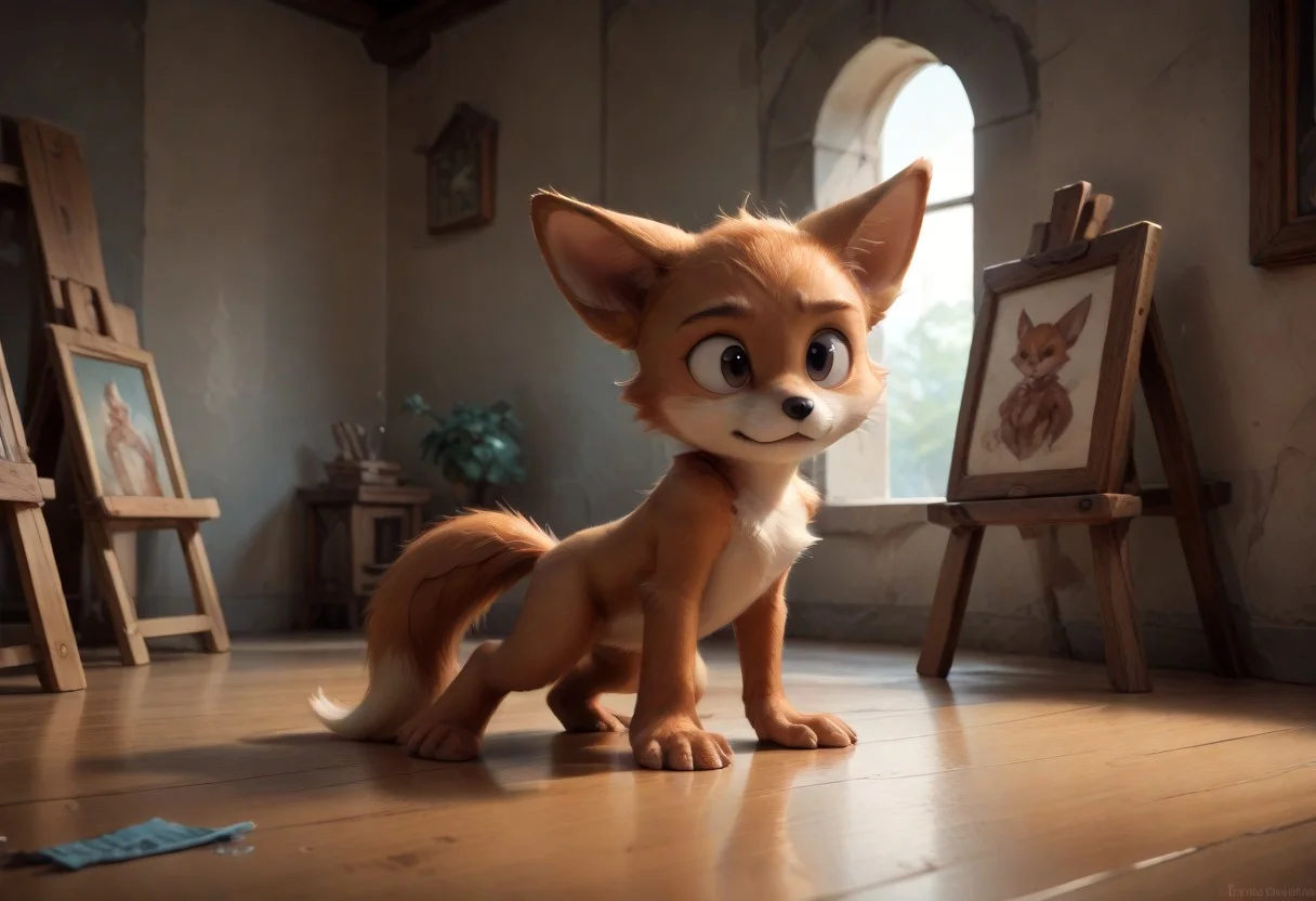 score_9, score_8_up, score_7_up, score_6_up, score_5_up, score_4_up,
Miles Tails Prower the Fox, fox two Tails, g5, 1boy, <lora:Miles_Tails_Prower_Sonic_Character_PonyXL:0.8> , MylesPrower, two tail, fur, anthro, fox boy, Miles Prower,inside, rich colors, crystal castle, Crystal Empire, crystal heart in the center of the square, presents a painting of rabbits and pony, aroused, front view, detailed background, Tails the foxy, solo, detailed, 8k quality, side view, beautiful, teasing, easel and brushes, leaned to the floor, close up, freely actions,