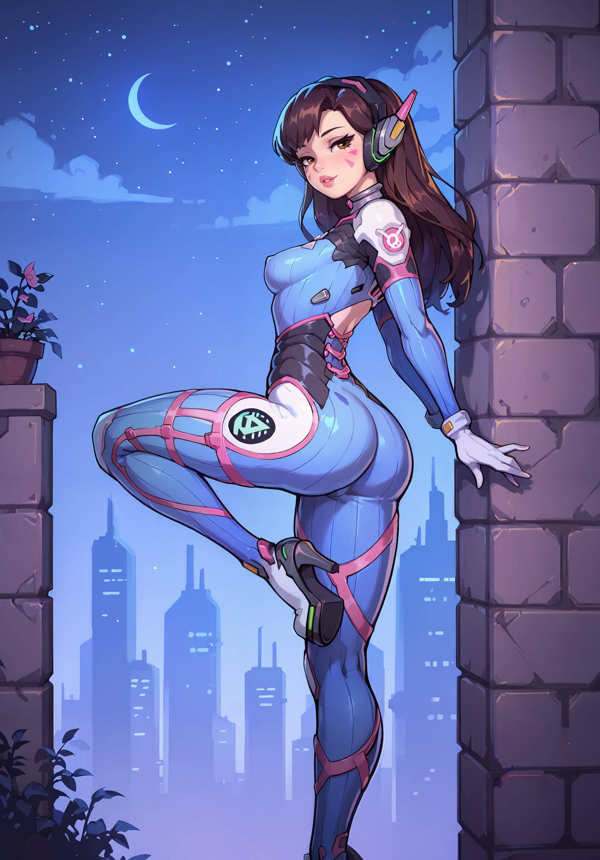 score_9, score_8_up, score_7_up, d.va from overwatch, ultra high quality, 1girl, 18 years old, perfect girl, fit, skinny body, slim waist, slender, bodysuit, bodysuit, long hair, night, city, skyline, petite body, high heels, full body, full lips, seductive, open hair, side view, one leg up, round ass, zPDXL3  <lora:AkaburV2_PDXL:0.3> <lora:OldAnimeStyle_XL_v3:0.4> <lora:princess_xl_v2:0.6>