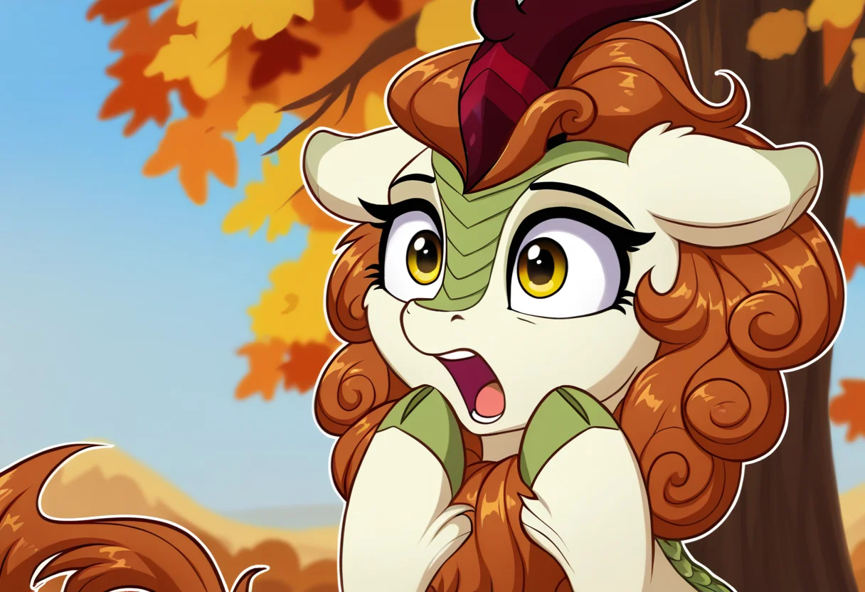score_9, score_8_up, score_7_up, score_6_up, score_5_up, score_4_up, rating_safe, autumn blaze, female, kirin, solo, bust, cute, floppy ears, meme, open mouth, reaction, sitting, surprised, tree, ponified meme, :o, wide eyes, front view, sounds of silence, awwtumn blaze, surprised pikachu, g4, detailed, beautiful, <lora:Wholesome-MLP-v1.3b:1>