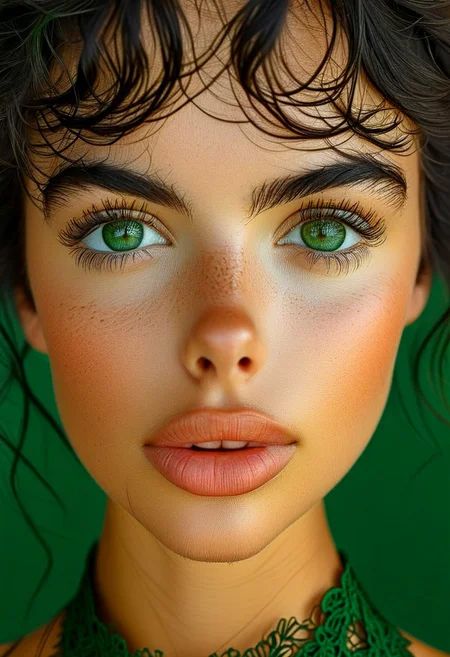 Realistic photo, ultra-realistic photo, RAW photo, high res., high quality, masterpiece, bellissima, 20-year-old woman (20y.o), Italian, short black hair, tousled hair, green eyes, perfect eyes, detailed eyes, photorealistic eyes, serious facial expression, dark green lace top, perfect skin texture, kisses a wooden nutcracker, intricate details, detailed face, detailed eyes, super-detailer-bsy, detailed skin, detailed hair, ultra-detailed,