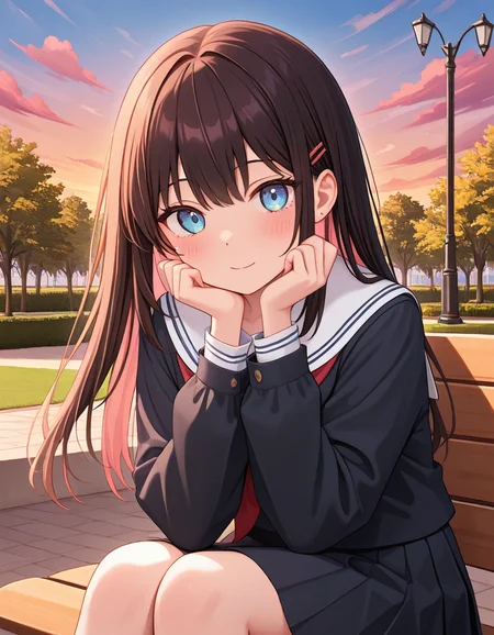 masterpiece, best quality, very aesthetic, absurdres, newest, general, 1girl, school uniform, park, twilight