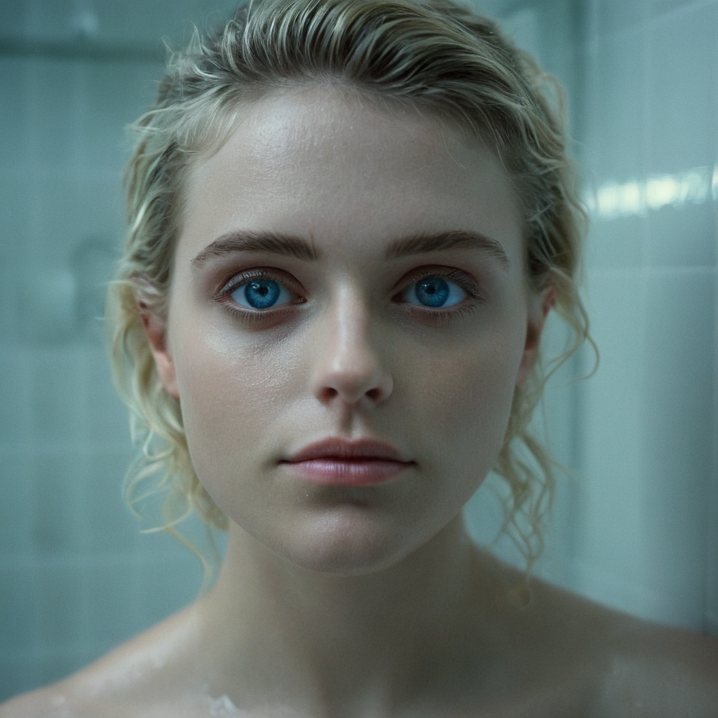 cinematic film still of  <lora:perfect sclera eye style v2:0.3> very big reflective perfect blue eyes 
 <lora:skin texture style v3:0.9>
 <lora:Kodak Motion Picture Film Style v5_2:0.4>
 <lora:perfection style:0.3>
 <lora:detailed_notrigger:0.2>
Kodak VISION3 250D Film Grain a closeup of a naked pretty blue eyes woman staring at camera in a bathroom Kodak Motion Picture Film Style, shallow depth of field, vignette, highly detailed, high budget, bokeh, cinemascope, moody, epic, gorgeous, film grain, grainy
