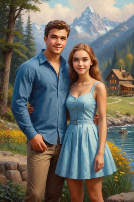digital painting <lora:digital_painting_laxpeint:0.75> by (( Thomas Kinkade and Olga Skomorokhova )) in the style of [[ Elizabeth Gadd and Paul Chadeisson and Andrew Ferez ]], cute 18 year old woman, clothed, muscular