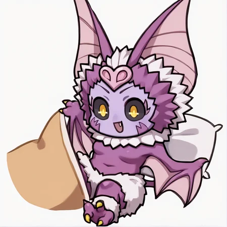 Seggs, chibi, open mouth, <lora:Seggs_XLPD:1.1> 1girl, harpy, monster girl, yellow eyes, Black Sclera, fang, fur trim, bat wings, bat ears, tail, claws, colored skin, bat girl, purple skin, <lora:Succubat_XL:1>, score_9, score_8_up, score_7_up, score_6_up, score_5_up, score_4_up, BREAK source_anime, masterpiece