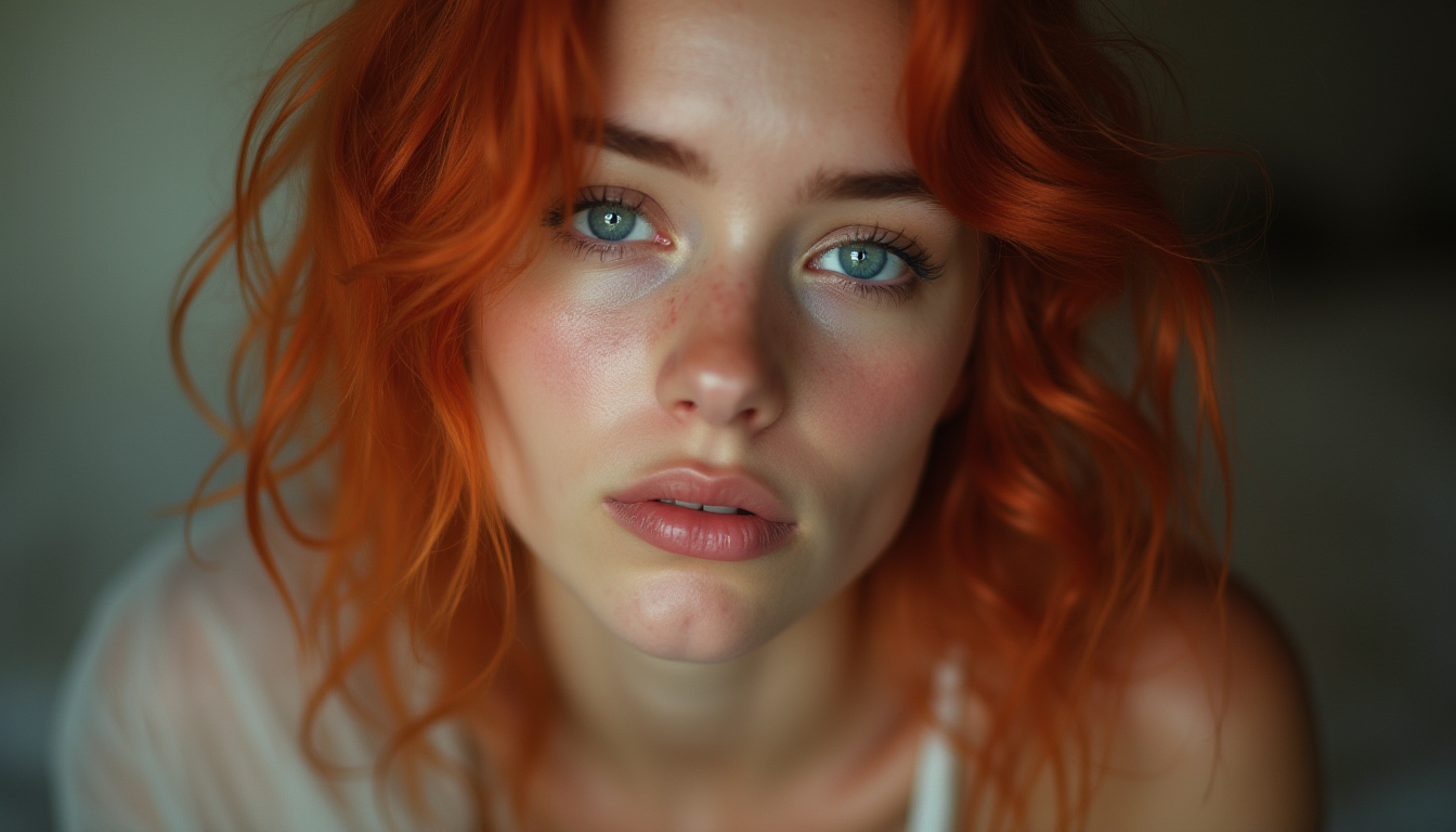 32K UHD raw photography of a beautiful young woman with reddish pale skin