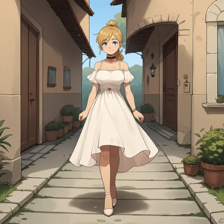 score_9, score_8_up, score_7_up, score_6_up, score_5_up, 1girl, solo, full body,
(source_cartoon),
<lora:Riley Ander (Inside Out) - Gnsisir Style:1.0>
Riley_Ander_Gnsisir, blue eyes, dirty blonde hair, ponytail, soft smile,
dress, high heels, walking,
large breasts,
outdoors,
<lora:Expressive_H:0.7> Expressiveh,
<lora:add-detail-xl:0.9>
 <lora:light:1> neolight