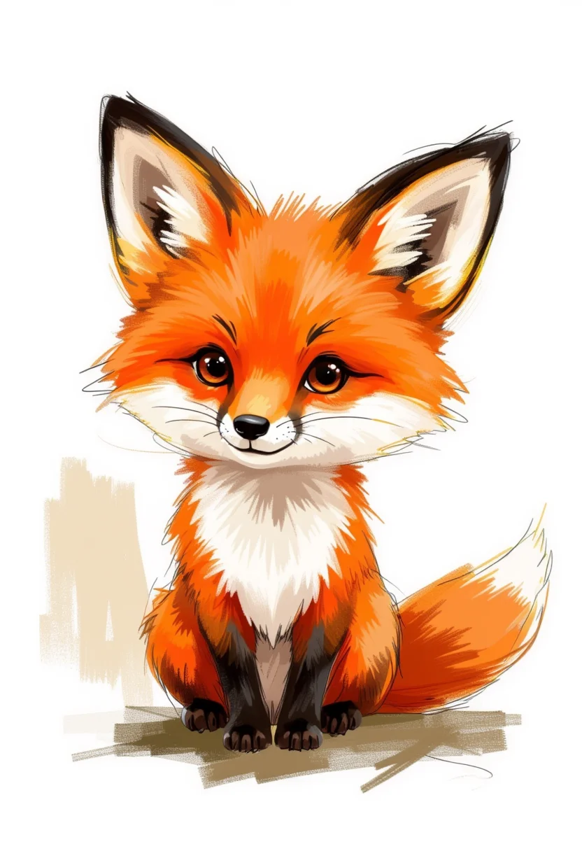 rough color sketch style, a cute fox,