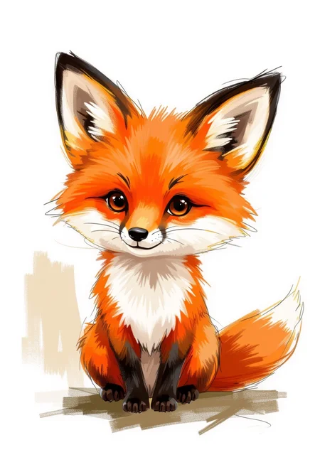 rough color sketch style, a cute fox,