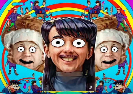 score_9, score_8_up, score_7_up, An1MuT4tI0n, animation, music video, random collage, random clipart, random background, random photos, random colors, macromedia flash, microsoft paint, weird, trippy, morphed, morphing, messy, crowded, random, animutation, <lora:Animutation_Style_-_Early_2000s:1> characters, rainbow background, (1girl, komi shouko:1.0)