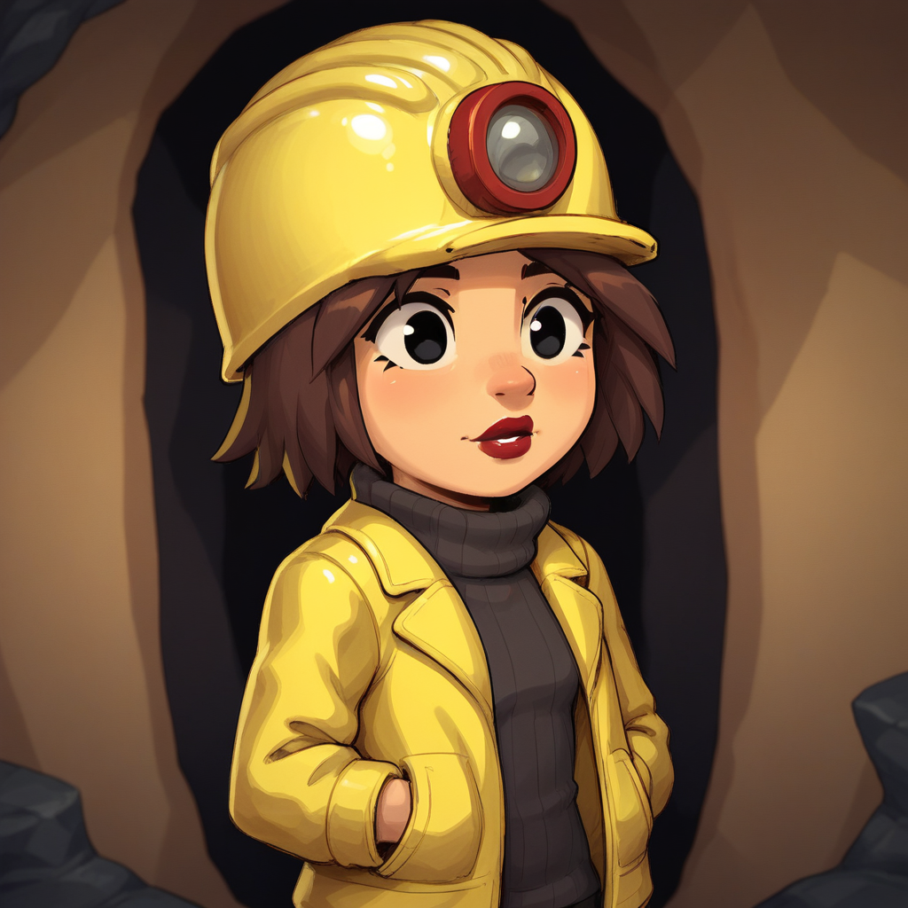 score_9_up, score_8_up, BREAK, TinaFlan, 1girl, solo, brown hair, short hair, black eyes, lipstick, yellow helmet, turtleneck sweater, yellow jacket, upper body,  <lora:TinaFlan_Spelunky2_PXL_Leaf1:0.8>, cave interior, arms at sides,