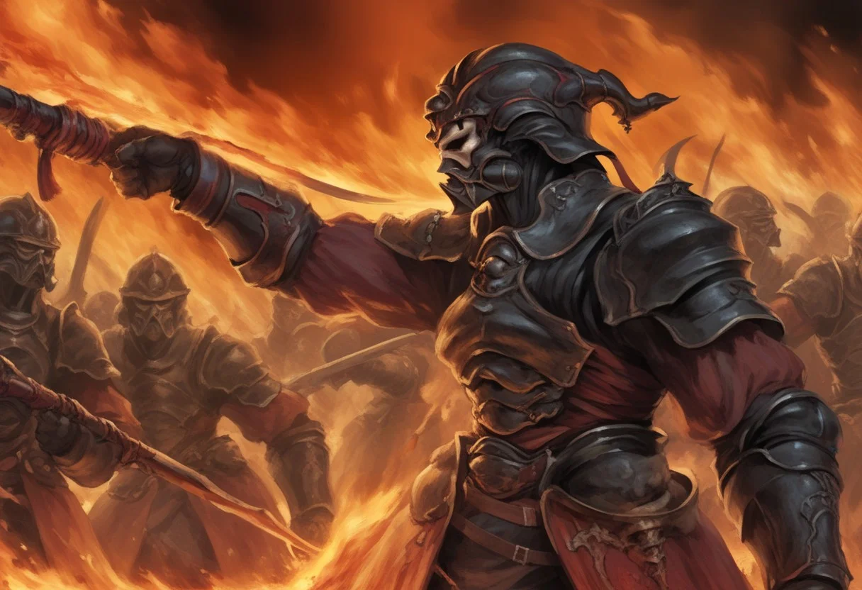 score_9, score_8_up, score_7_up, score_6_up,
Gaius_Baelsar, solo, helmet, from the side, fighting, war, fire, blood, soldiers
