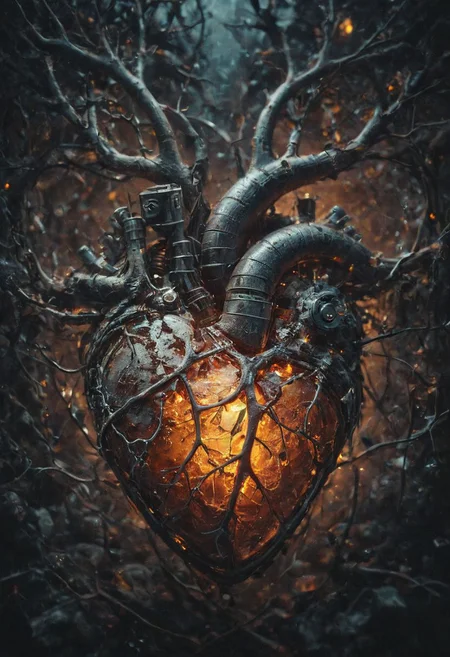 mechanical  heart, bleading oil, glowing veins, multicolor
Wide range of colors., Dramatic,Dynamic,Cinematic,Sharp details
Insane quality. Insane resolution. Insane details. Masterpiece. 32k resolution.
<lora:add-detail-xl:0.95> <lora:dvr-lnds-sdxl:0.3> dvr-lnds-sdxl <lora:MJ52:0.25> <lora:ral-apoctvisn-sdxl:0.3> ral-apoctvisn <lora:zavy-cntrst-sdxl:0.35> dark, chiaroscuro, low-key <lora:zavy-rmlght-sdxl:0.41> zavy-rmlght <lora:SDXLFaeTastic2400:0.225>