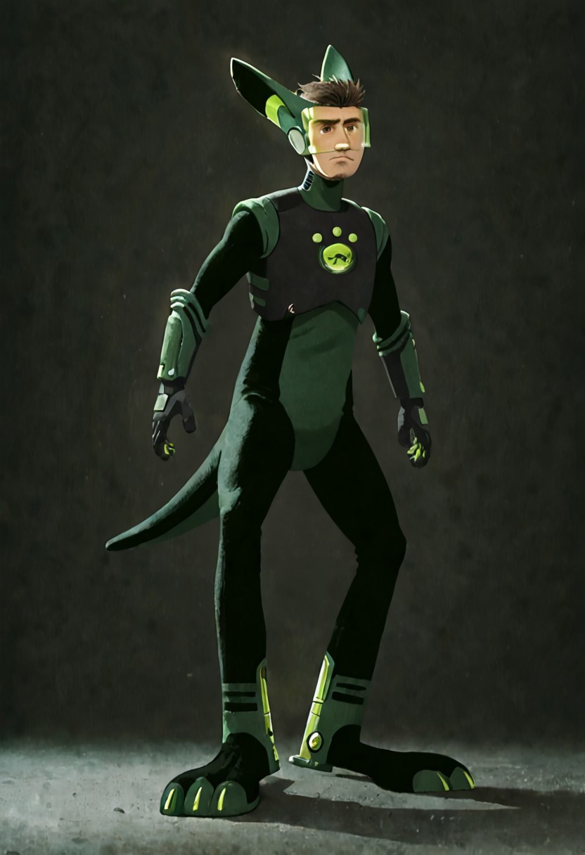 score_9, score_8, score_7, score_6,
1boy, solo,
chris, male, kangaroo suit, green suit, human, brown eyes, green visor,
simple background, looking at viewer, full body, dynamic pose,
masterpiece, detailed, realistic, extremely detailed, male focus, solo focus,
source_anime,
knva, cyber armor,