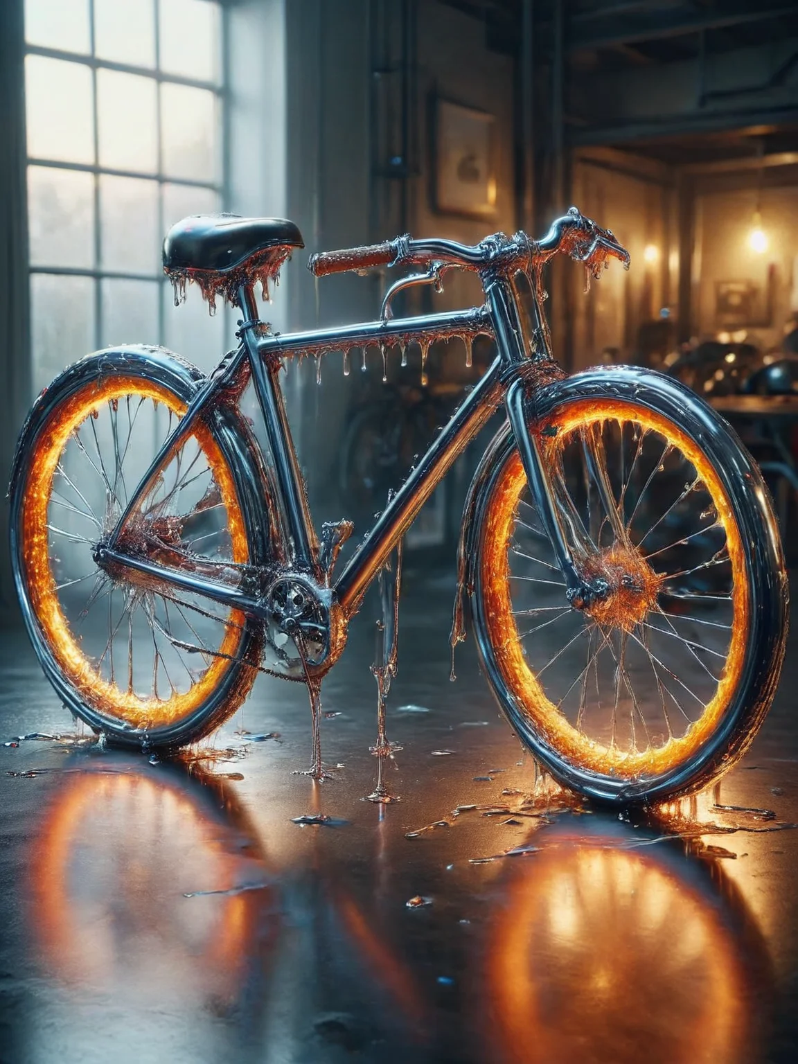 Vintage bicycle transformed with a ais-moltenz frame <lora:Molten_Metal_SDXL:1>