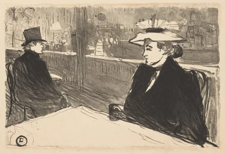 A solitary writer sitting at a café table, surrounded by soft shadows and dim lights. The atmosphere is vibrant and bohemian, with other patrons chatting in the background. The writer, wearing a wide-brimmed hat and holding a quill, is lost in thought.

The scene is in black and white, with gentle strokes and fluid lines, evoking the aesthetic of Toulouse-Lautrec, capturing the essence of 19th-century Parisian life.
Toulouse-Lautrec