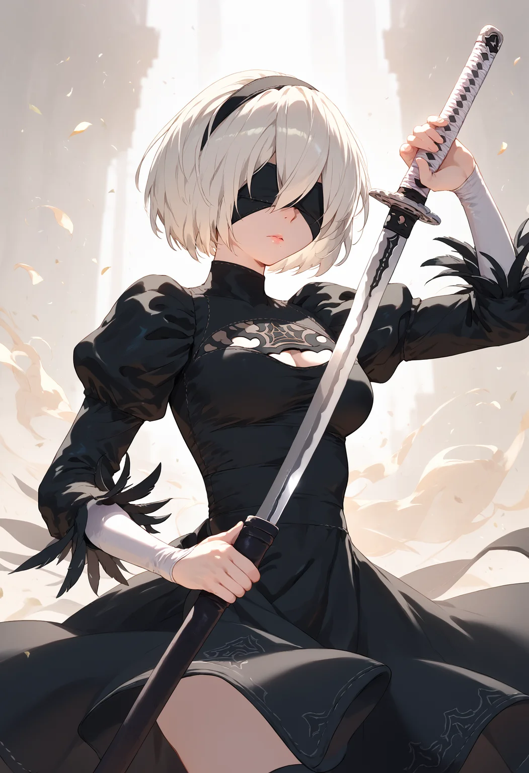 score_9, score_8_up, score_7_up, 1girl, holding sword unsheathing, yorha no. 2 type b, black dress
<lora:unsheathing_2_final:1>