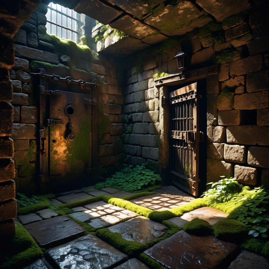 A dark and grim medieval castle dungeon, designed for imprisoning captives. The walls are made of aged, damp stone bricks, cracked and worn with time, with patches of moss and moisture seeping through. The small, claustrophobic space is lit by a single flickering torch mounted on the wall, casting long, eerie shadows across the room. Rusted iron bars form a heavy prison door with a corroded lock and hinges, partially ajar or firmly shut. The floor is rough, uneven stone, covered in dirt and faint stains, hinting at years of suffering. Chains hang loosely from rusted hooks embedded in the walls, their metal corroded and worn. In one corner, a small, grated window lets in a thin sliver of cold, pale light, emphasizing the dungeon's oppressive and hopeless atmosphere. The air feels damp, stale, and heavy with silence, evoking a chilling sense of isolation and despair.
<lora:SDXLFaeTastic2400:0.4> <lora:extremely_detailed:0.4> extremely detailed, Masterpiece,best quality,hi res,8k,hi res,8k,award winning,(sharp focus, intricate, highly detailed),