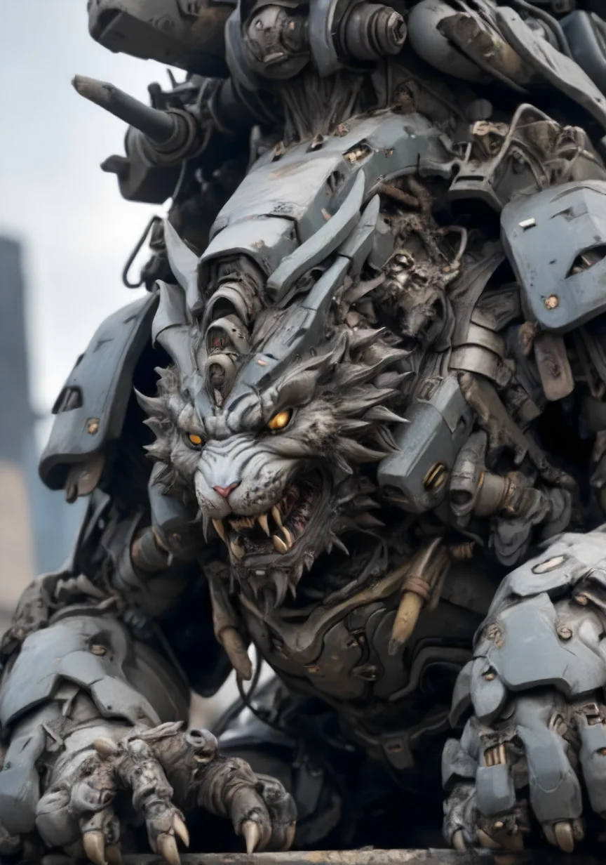 that mechanical evil smirking laughing heavy armored cat which destroys the world with glee, boom goes the planet, epic detailed rooftop background, dramatic shadows, glow, emotional, atmospheric, intricate, playful, colorful, <lora:- SDXL - hevy_armored_mechvari_V1.5:.8> <lora:Astig5:0.8>