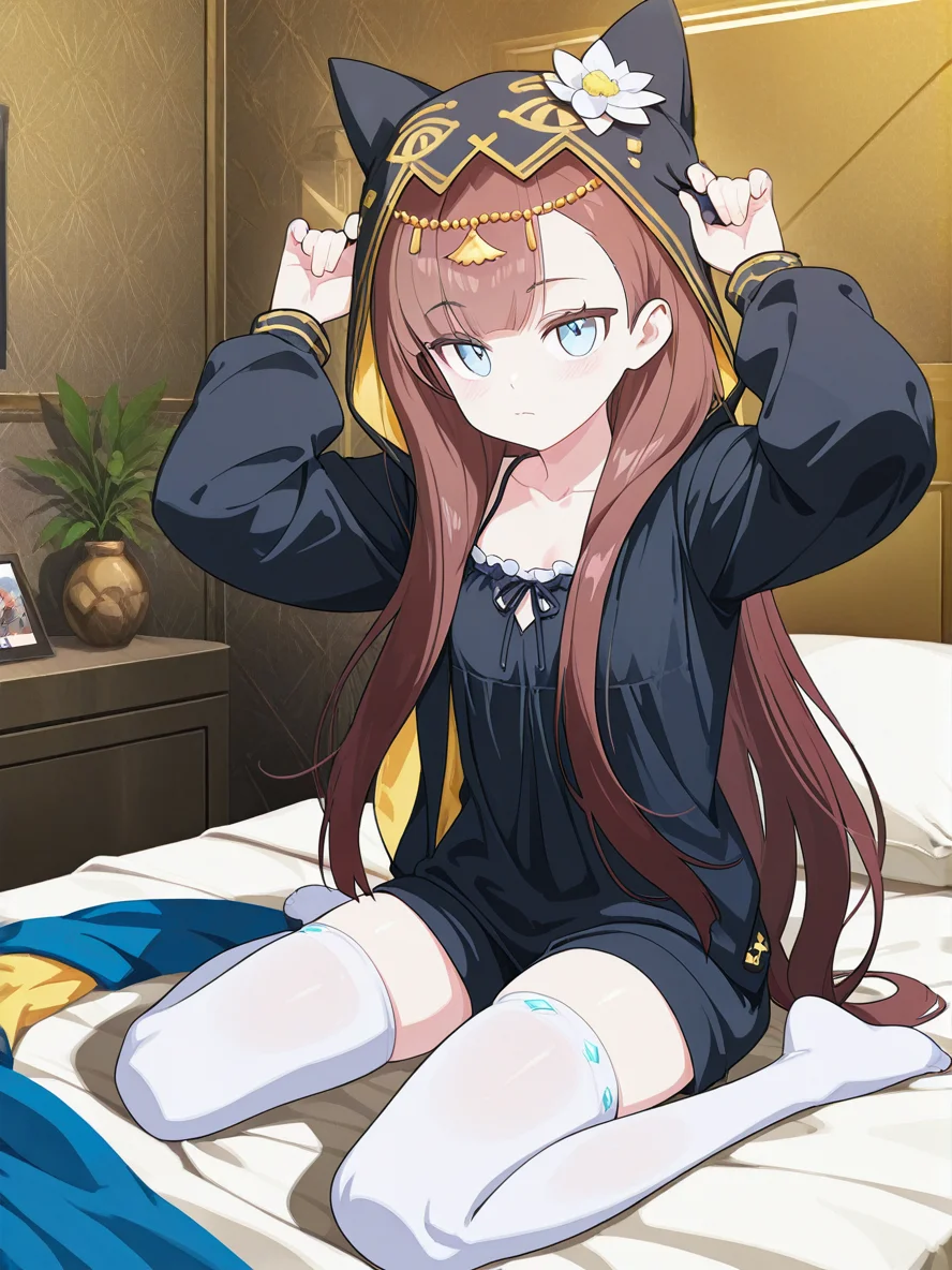 (artist:DoReMi:0.9),(artist:Hwansang:0.9),(artist:Kim Kook-gi:0.9),(artist:Kim In:0.9),masterpiece,best quality,ultra detailed,illustration,extremely detailed,newest,absurdres,highres,detailed background,illustration,anime coloring,sharp focus,anime screencap,anime_style,
1girl,pepe /(arknights)/,white thighhighs,sleepwear,touch the ears,
looking at viewer,full body,indoors,on bed,
<lora:pepe:1>,